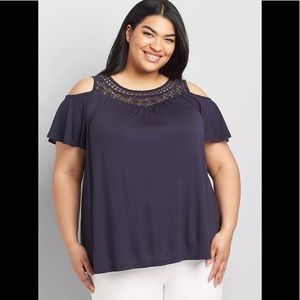 Lane Bryant Size 38/40 Night Sky Cold Shoulder Short Sleeve Lace necklin…